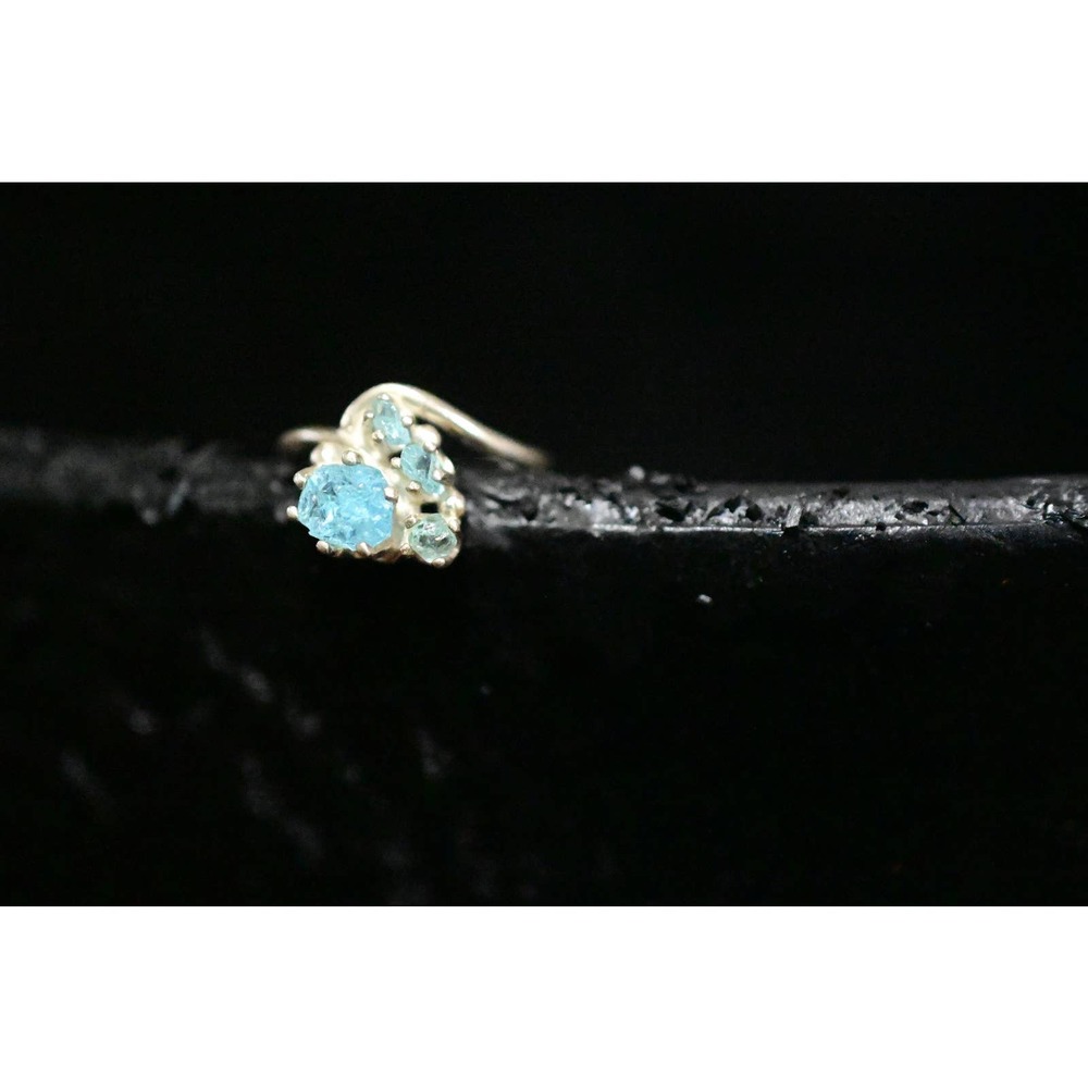 Rough cut aquamarine ring raw stone engagement Ring